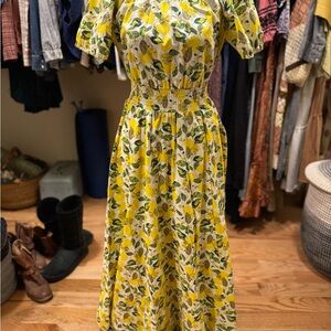 Boden Floral Yellow Dress Size Small Lemons